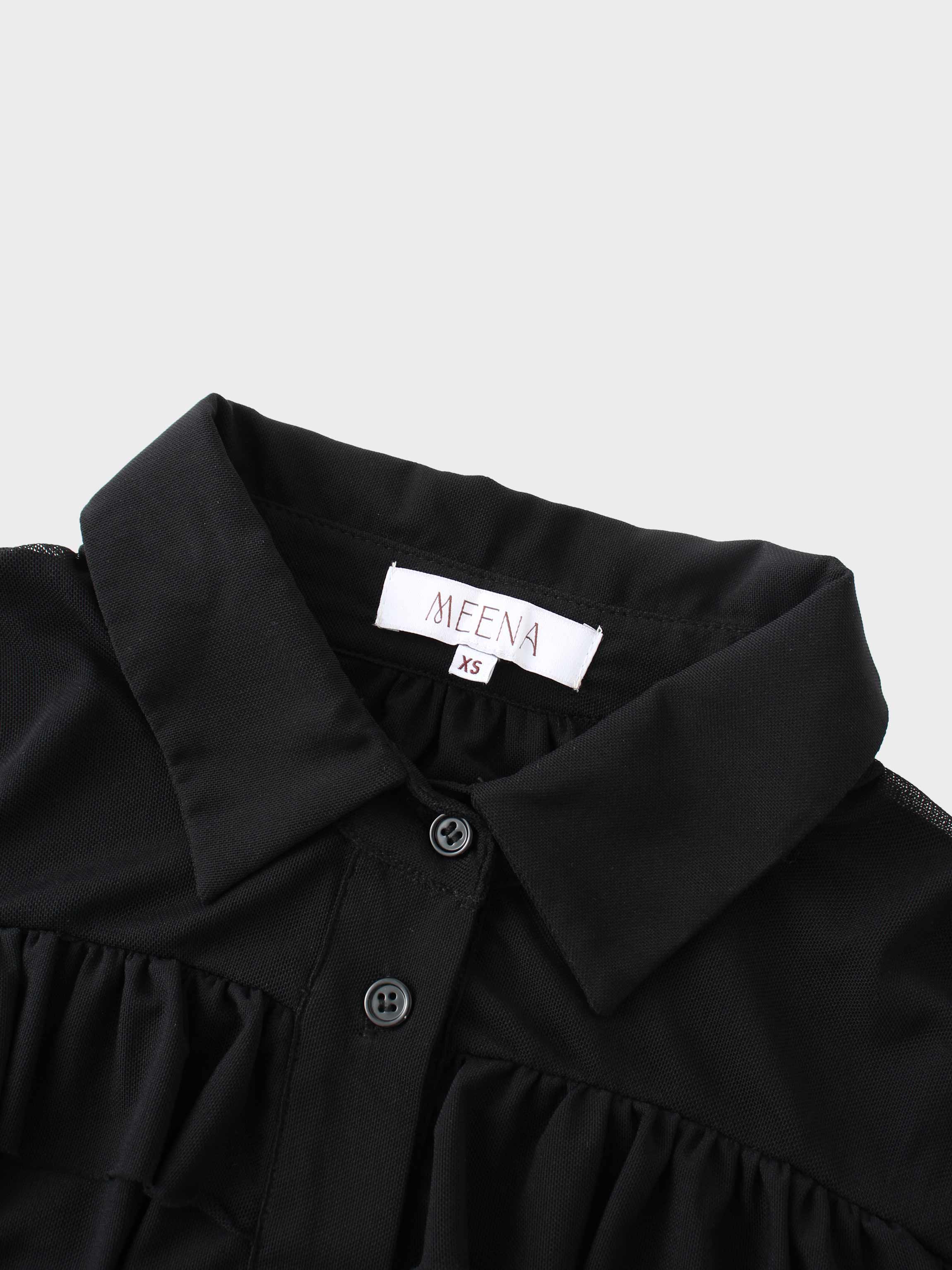 Mesh Ruffle Maxi Dress-Black