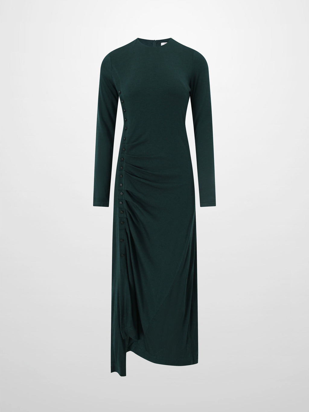 Side Shirred Button Down Knit Dress-Hunter Green