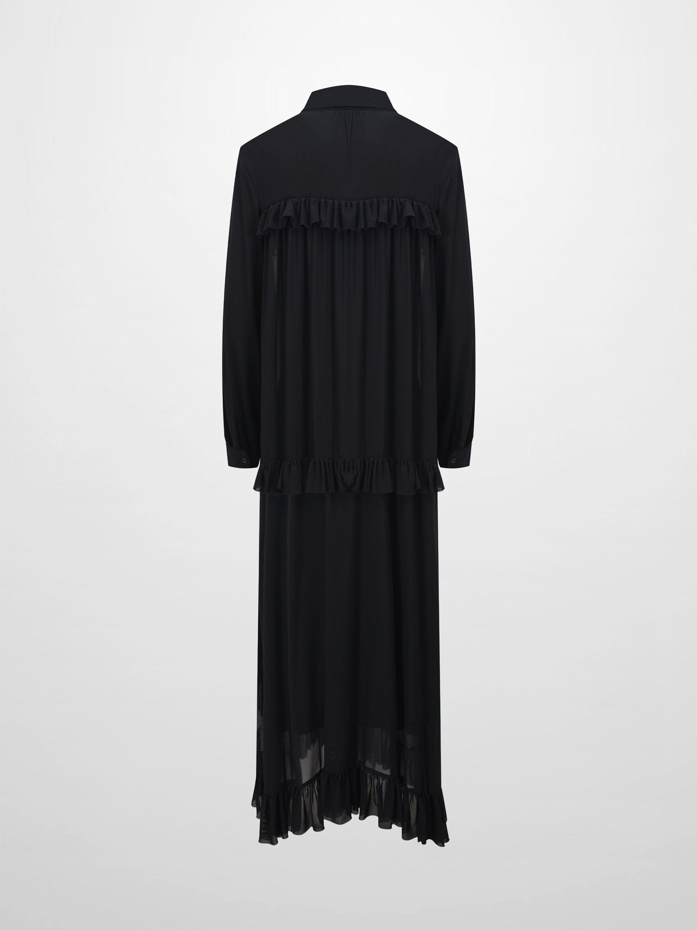Mesh Ruffle Maxi Dress-Black