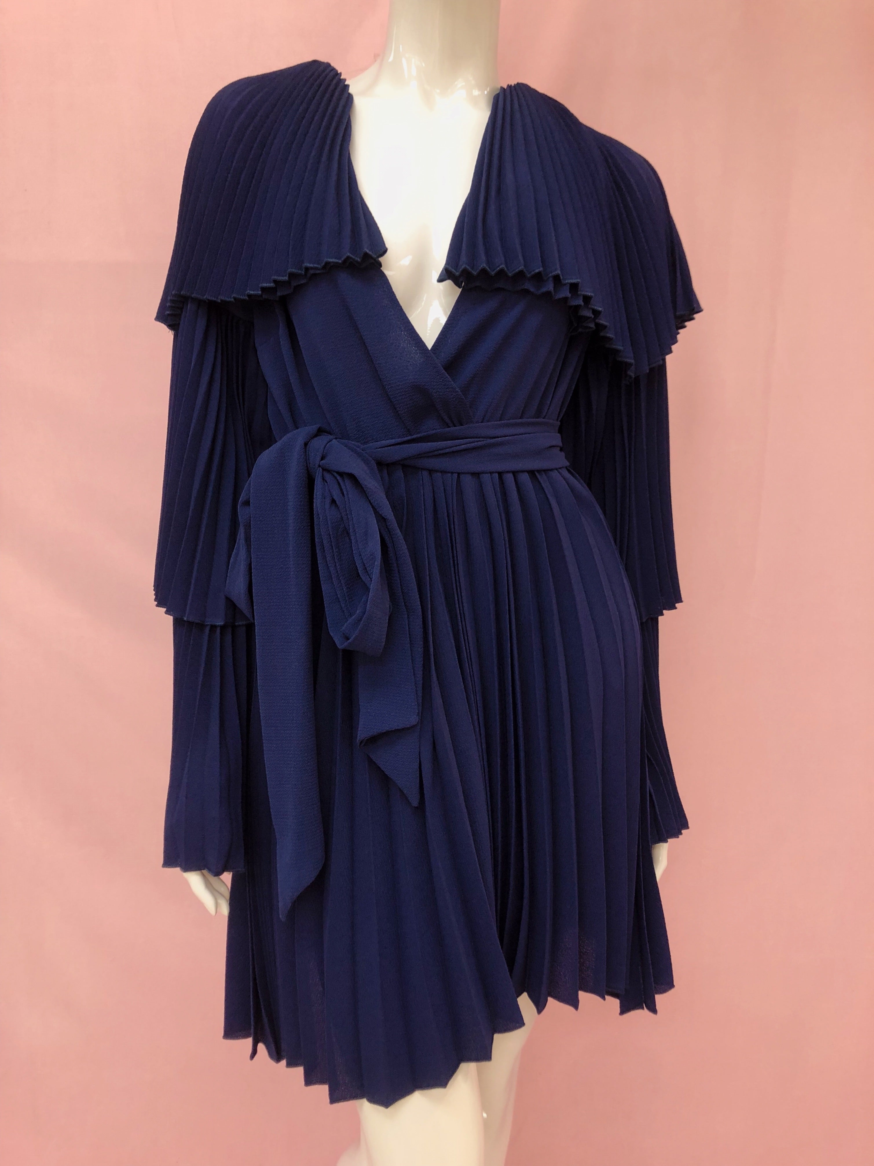 Pleated Navy Blue Formal Dress