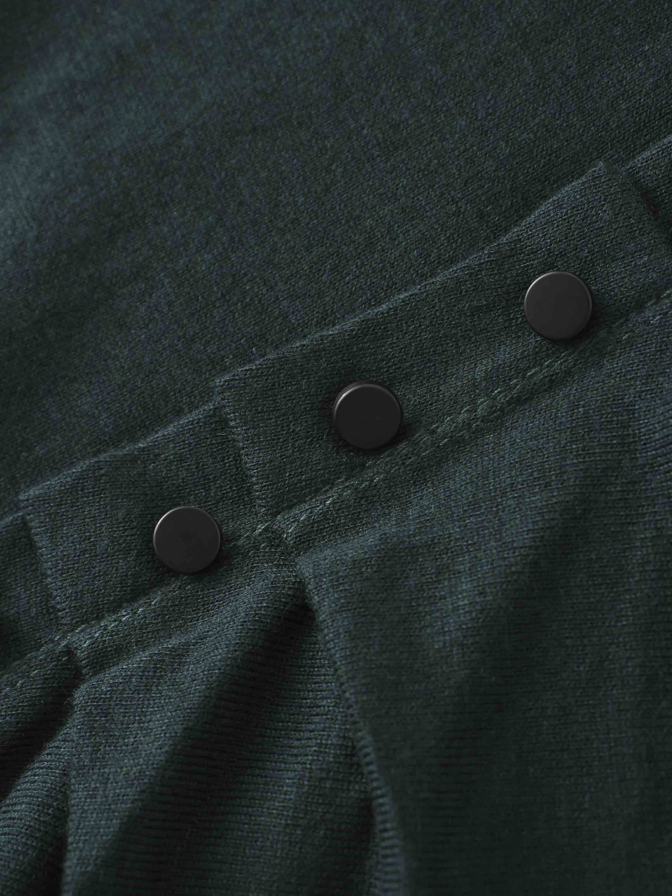 Side Shirred Button Down Knit Dress-Hunter Green