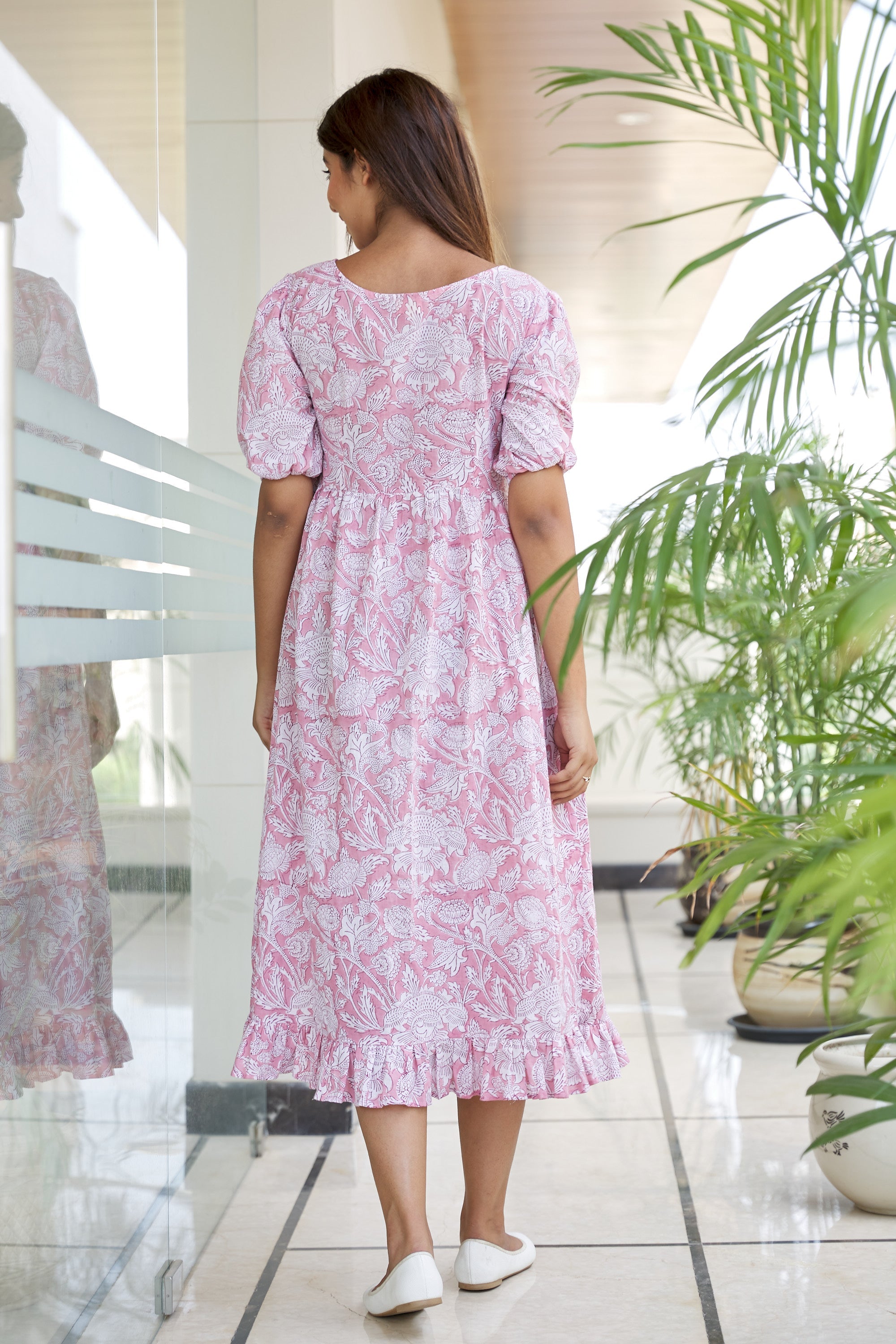 Pink Floral Tiered Cotton Maxi Dress