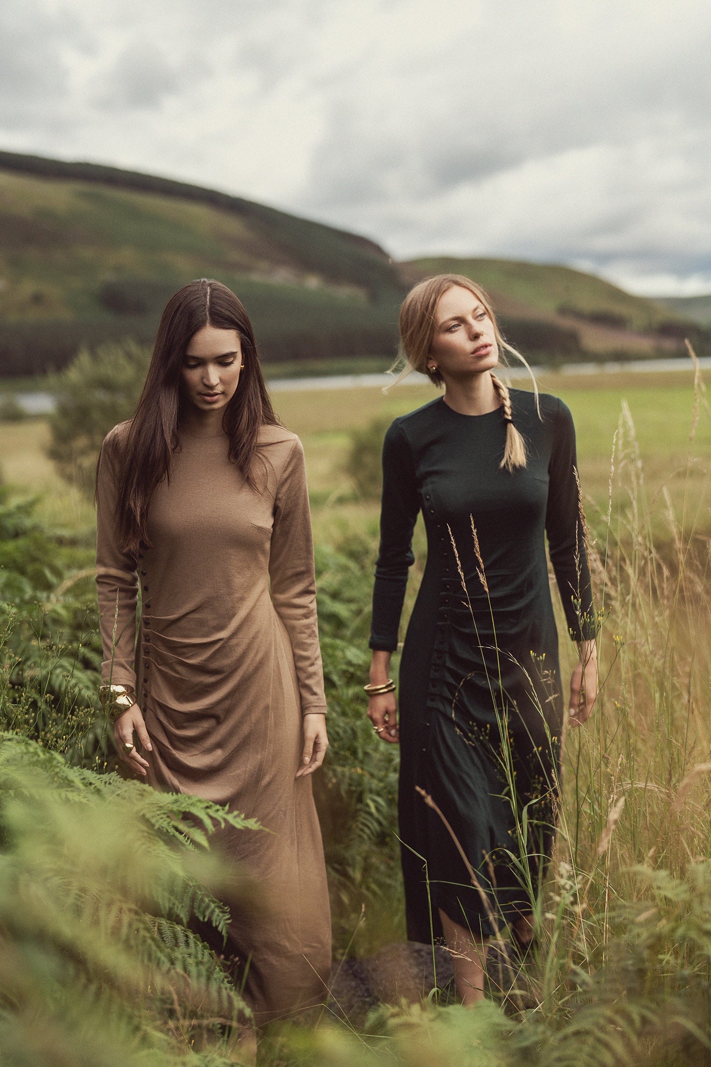 Side Shirred Button Down Knit Dress-Hunter Green