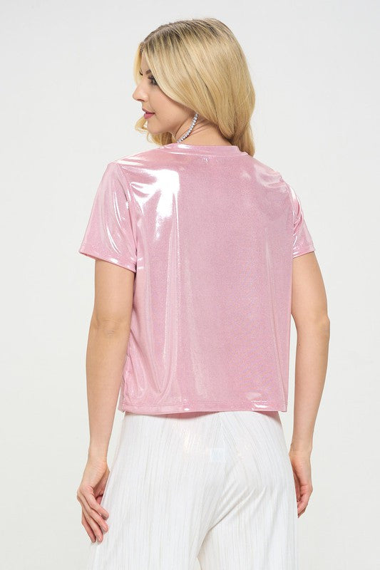 Metallic Short Sleeve Top