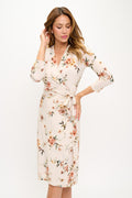 Floral Print V neck Jersey Wrap Dress with Tie